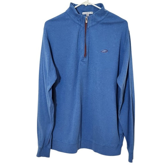 Peter Millar Men's Blue Quarter-Zip Sweater Size Large Blue Preppy Golf Sweater