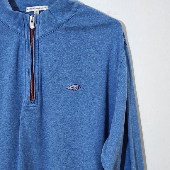 Peter Millar Men's Blue Quarter-Zip Sweater Size Large Blue Preppy Golf Sweater