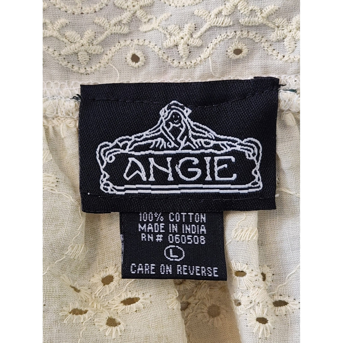 Angie Cream and Purple Floral Boho Eyelet Lace Blouse Size Large