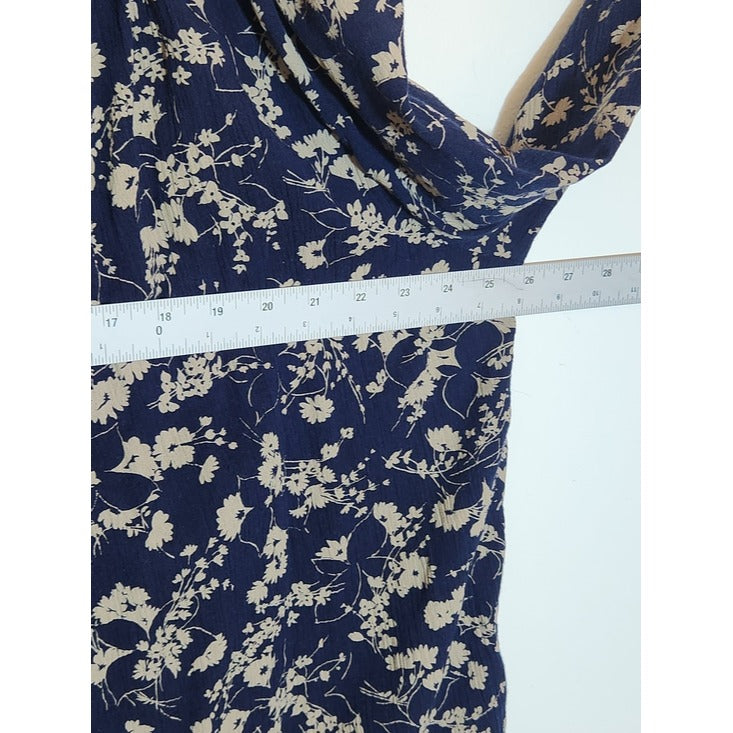 Chaps Navy Blue and Khaki Floral Print Peasant Blouse Size 1X