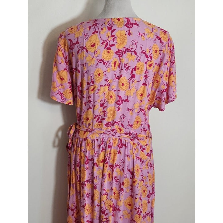 Zesica Purple and Orange Boho Floral Wrap Maxi Dress Size Large