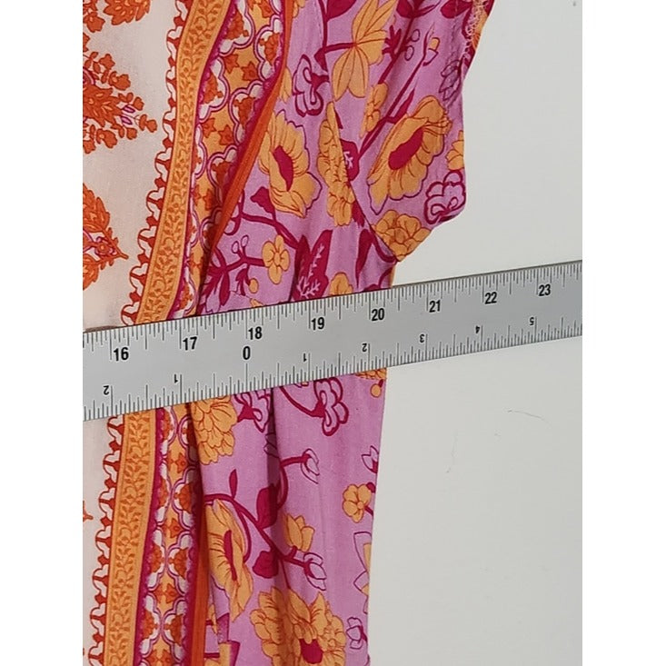 Zesica Purple and Orange Boho Floral Wrap Maxi Dress Size Large