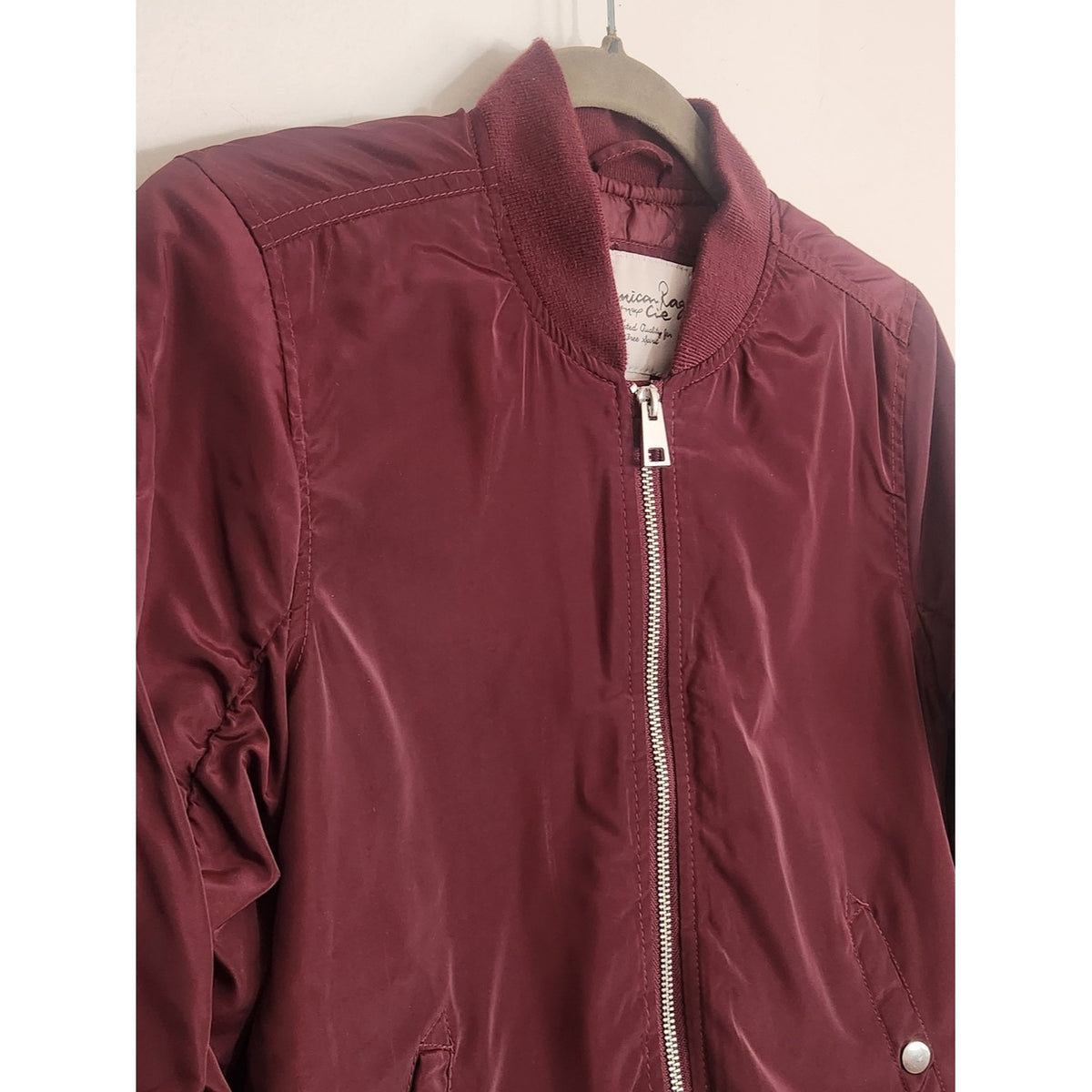 American Rag Burgundy Fitted Ruched Bomber Jacket Size Small