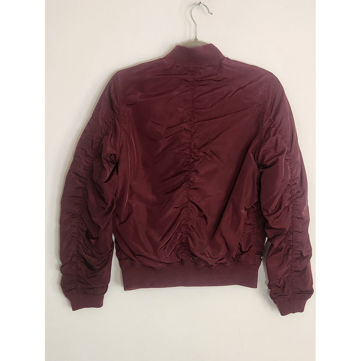 American Rag Burgundy Fitted Ruched Bomber Jacket Size Small