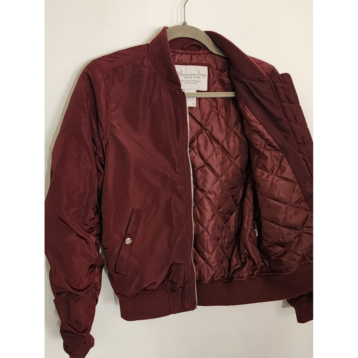 American Rag Burgundy Fitted Ruched Bomber Jacket Size Small