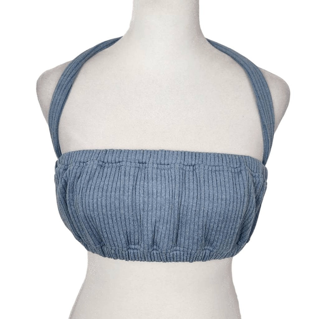 WeWoreWhat Blue Halter Crop Top Size Medium NWT Tie Neck Halter Top