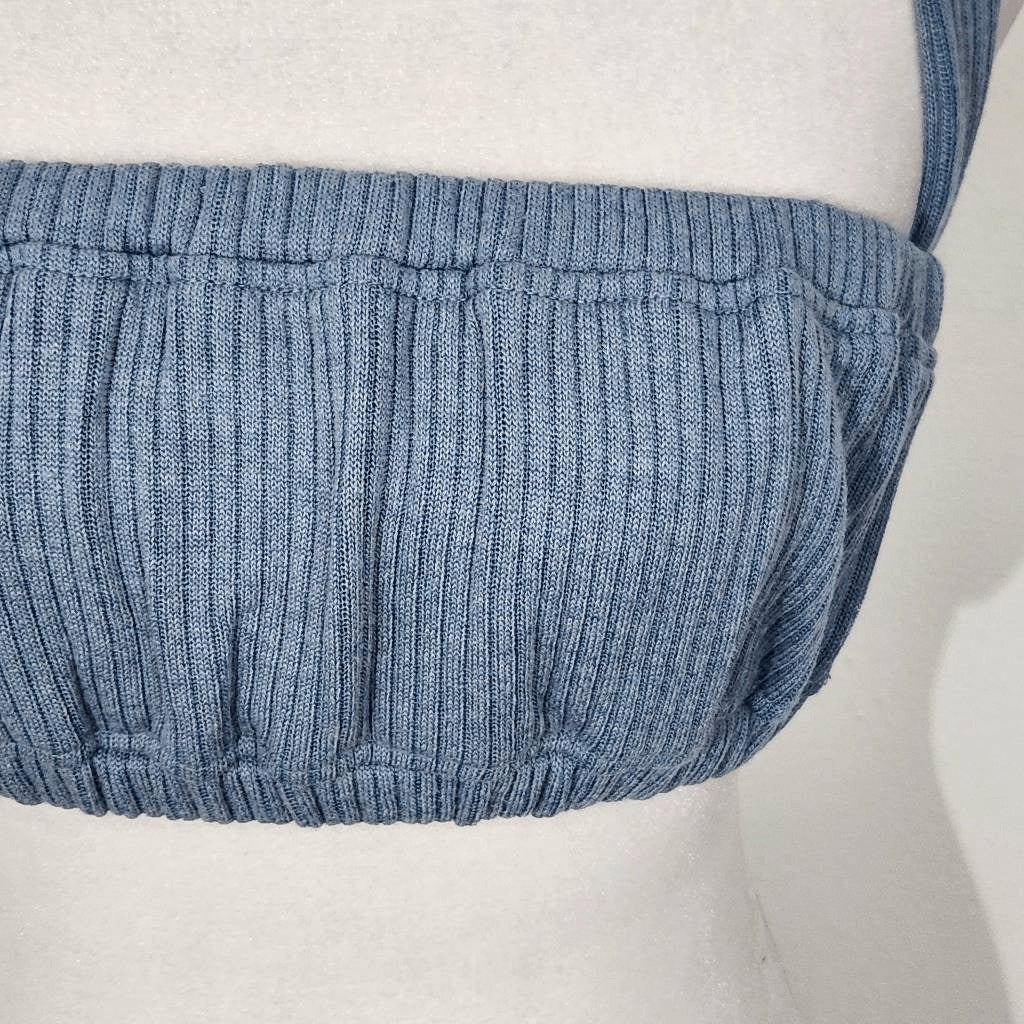 WeWoreWhat Blue Halter Crop Top Size Medium NWT Tie Neck Halter Top