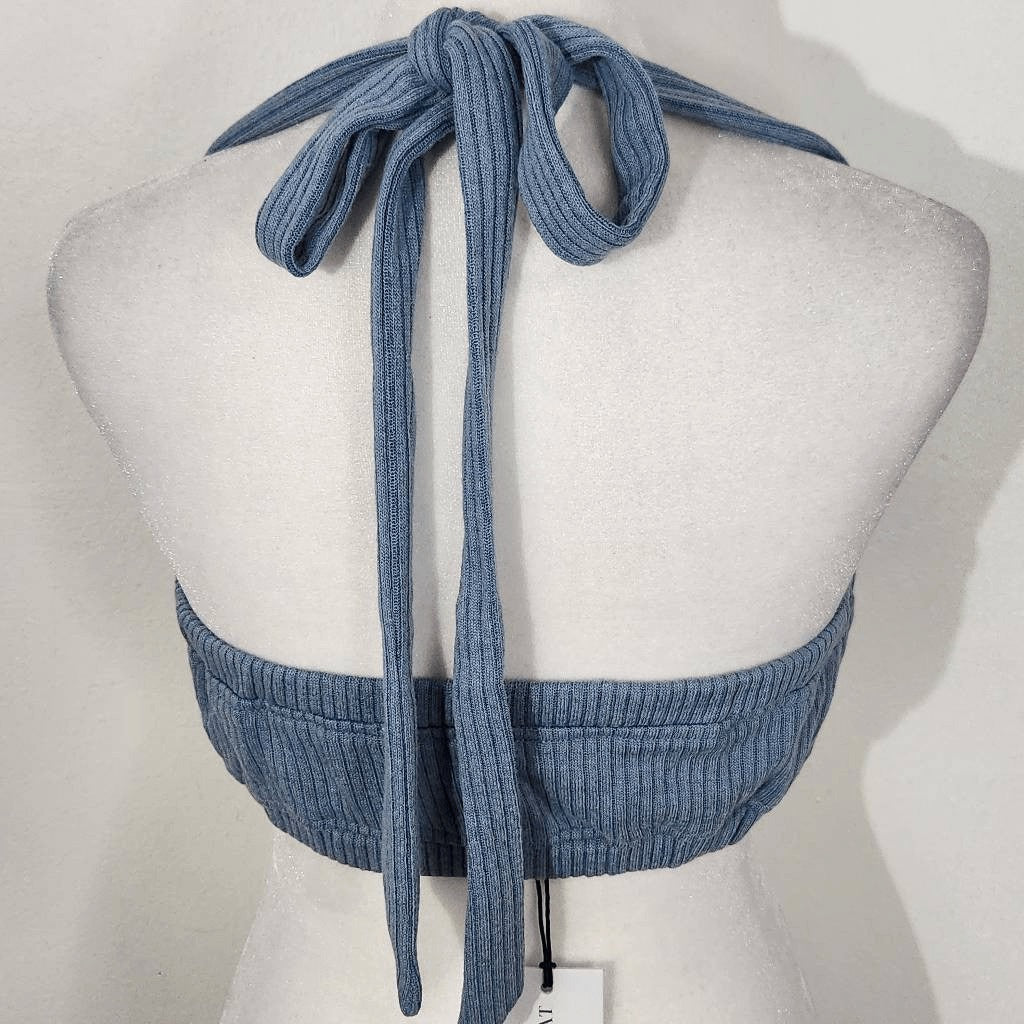WeWoreWhat Blue Halter Crop Top Size Medium NWT Tie Neck Halter Top