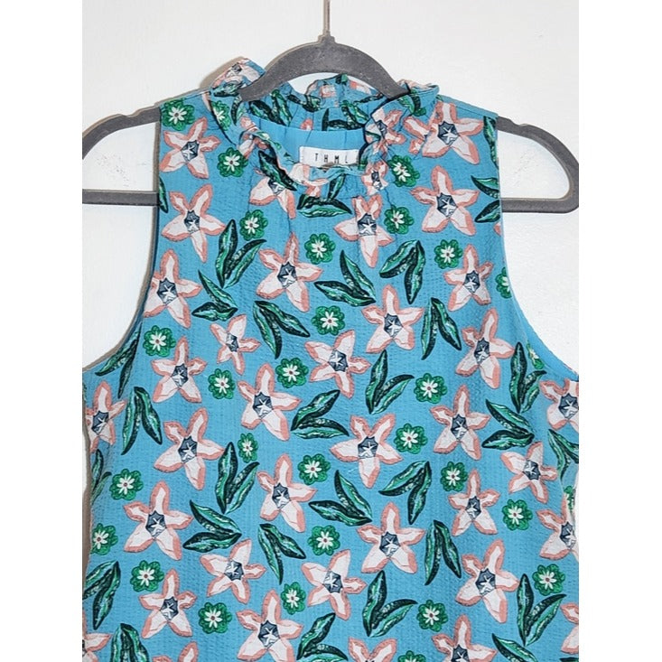 THML Blue and Pink Floral Sleeveless Mini Dress Size Small Wedding Guest Dress