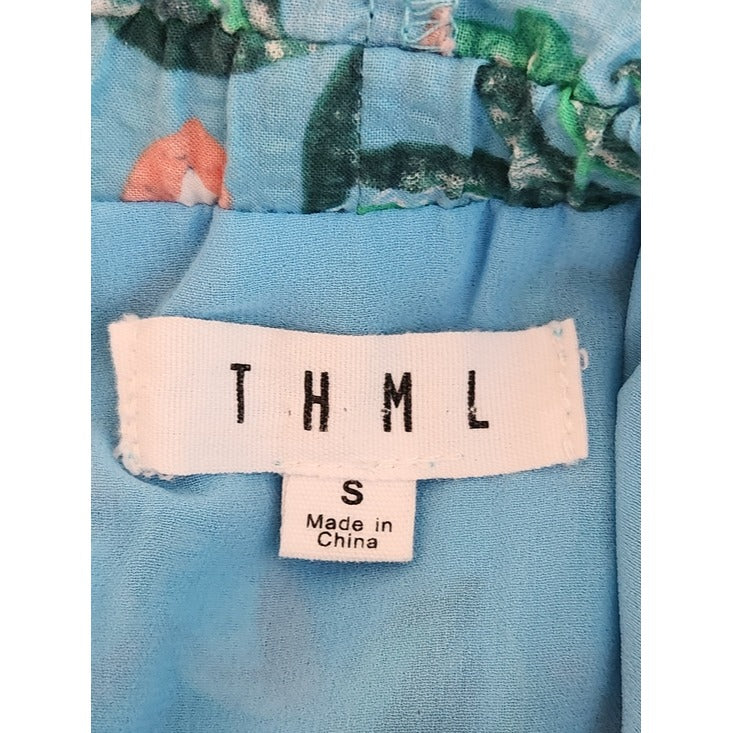 THML Blue and Pink Floral Sleeveless Mini Dress Size Small Wedding Guest Dress