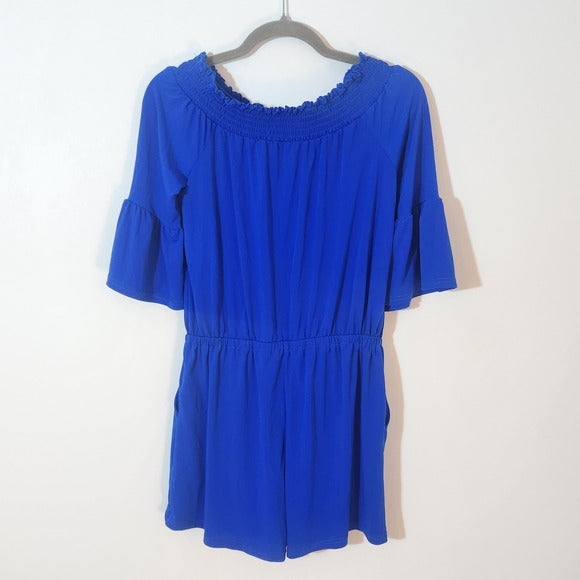 Cupio Cobalt Blue Off-the-Shoulder Romper Size Small