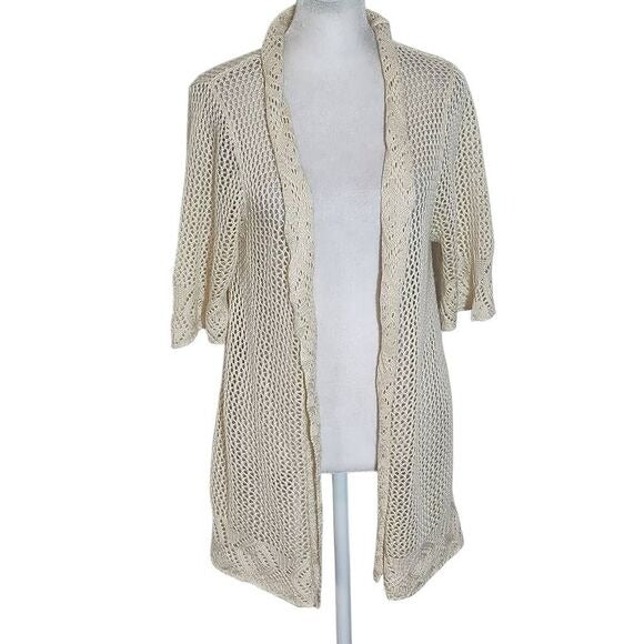 Perceptions Cream Open Knit Short Sleeve Cardigan Size Large Cream Knit Cardigan
