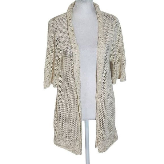 Perceptions Cream Open Knit Short Sleeve Cardigan Size Large Cream Knit Cardigan