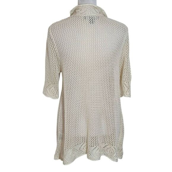 Perceptions Cream Open Knit Short Sleeve Cardigan Size Large Cream Knit Cardigan