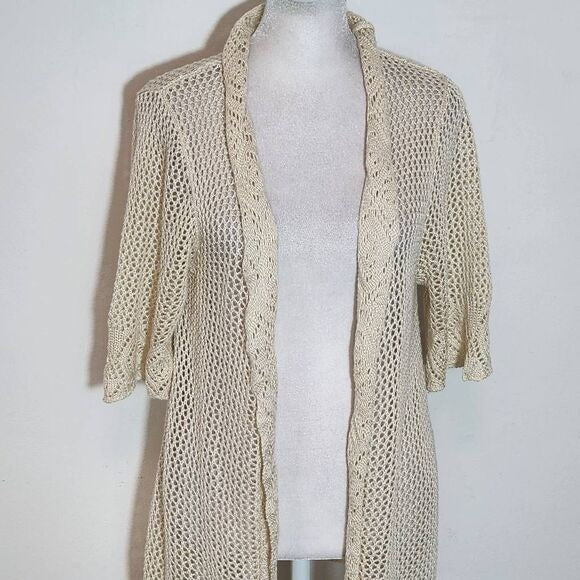 Perceptions Cream Open Knit Short Sleeve Cardigan Size Large Cream Knit Cardigan