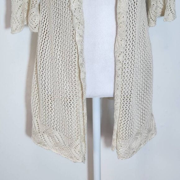 Perceptions Cream Open Knit Short Sleeve Cardigan Size Large Cream Knit Cardigan