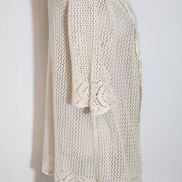 Perceptions Cream Open Knit Short Sleeve Cardigan Size Large Cream Knit Cardigan
