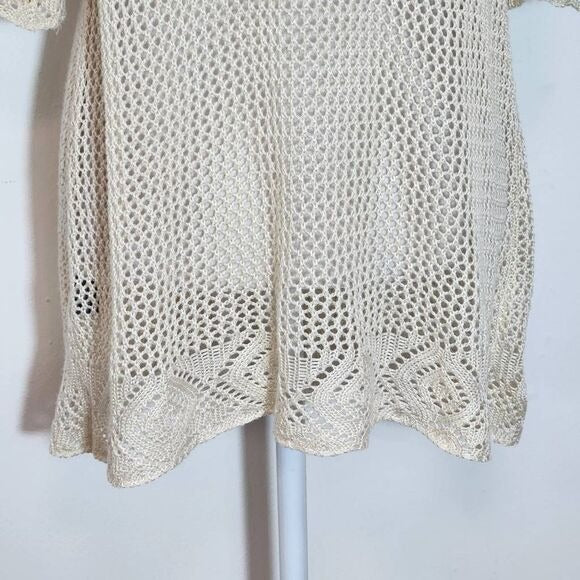 Perceptions Cream Open Knit Short Sleeve Cardigan Size Large Cream Knit Cardigan