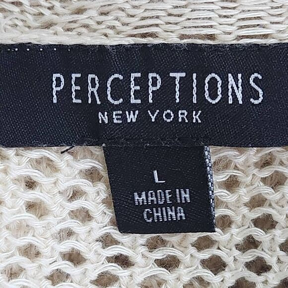 Perceptions Cream Open Knit Short Sleeve Cardigan Size Large Cream Knit Cardigan