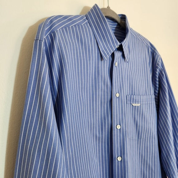 Alex Cannon Blue Striped Dress Shirt Size Large