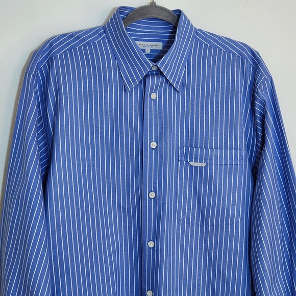Alex Cannon Blue Striped Dress Shirt Size Large