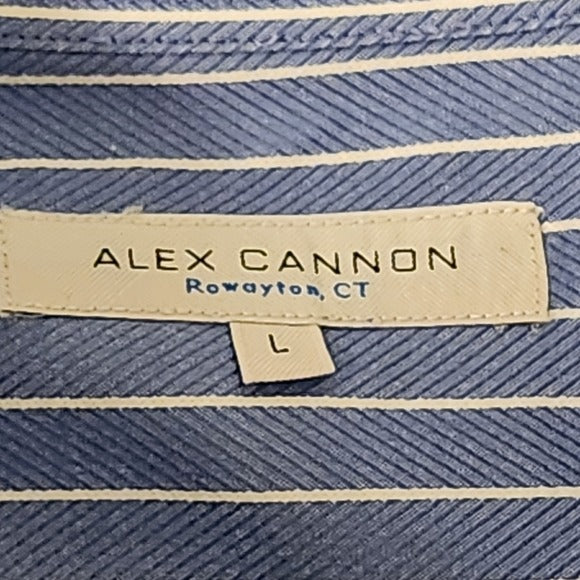 Alex Cannon Blue Striped Dress Shirt Size Large