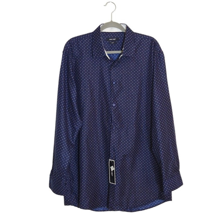 Nine West Mens Navy and Red Diamond Print Button-up Shirt Size XL 17-17.5 36-37