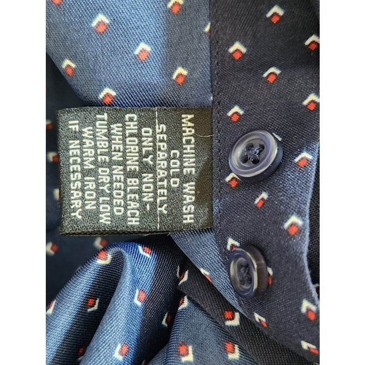 Nine West Mens Navy and Red Diamond Print Button-up Shirt Size XL 17-17.5 36-37