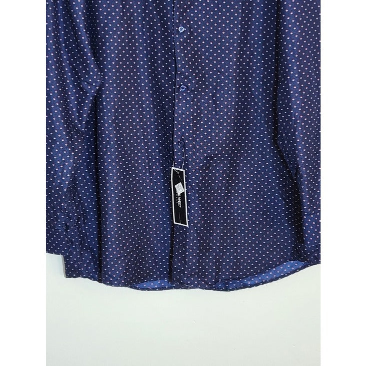 Nine West Mens Navy and Red Diamond Print Button-up Shirt Size XL 17-17.5 36-37