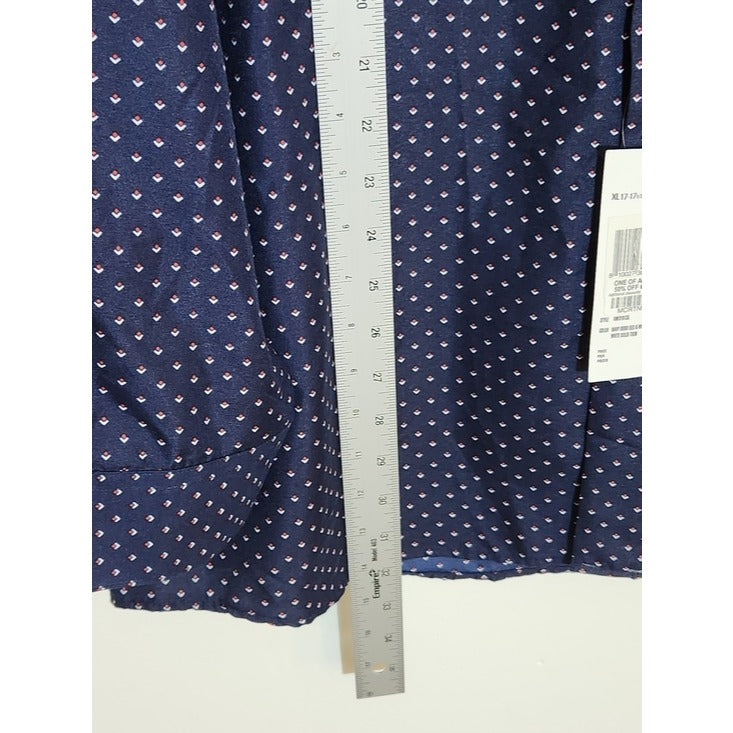 Nine West Mens Navy and Red Diamond Print Button-up Shirt Size XL 17-17.5 36-37