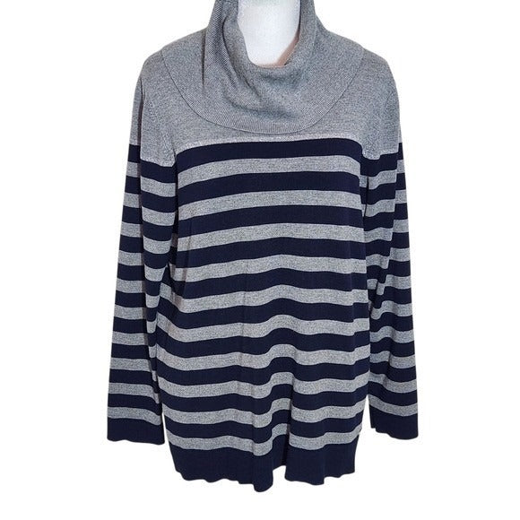 Calvin Klein Striped Gray and Black Cowl Neck Sweater Size Large