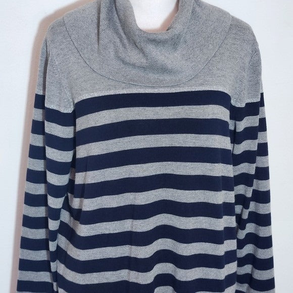 Calvin Klein Striped Gray and Black Cowl Neck Sweater Size Large