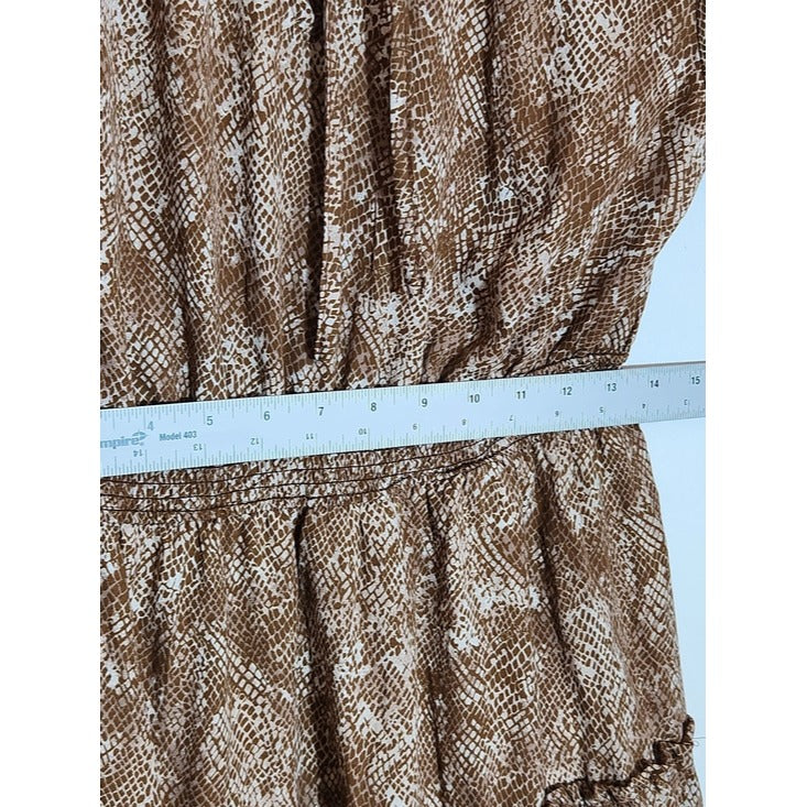 Mine Brown Snakeskin Print Tiered Mini Dress Size Medium Wedding Guest Dress