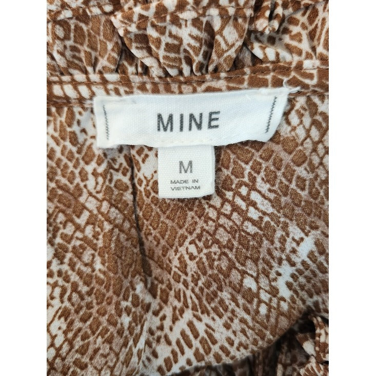 Mine Brown Snakeskin Print Tiered Mini Dress Size Medium Wedding Guest Dress