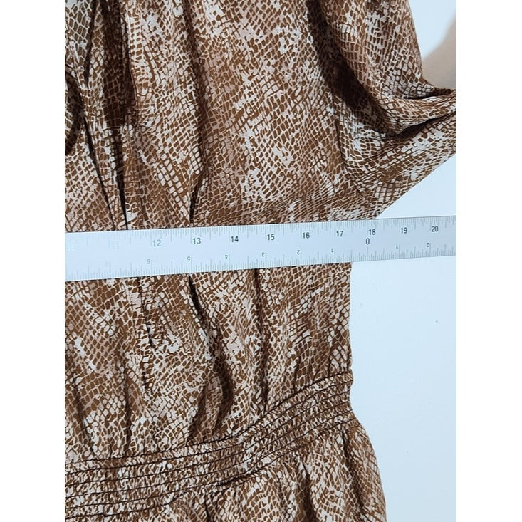 Mine Brown Snakeskin Print Tiered Mini Dress Size Medium Wedding Guest Dress