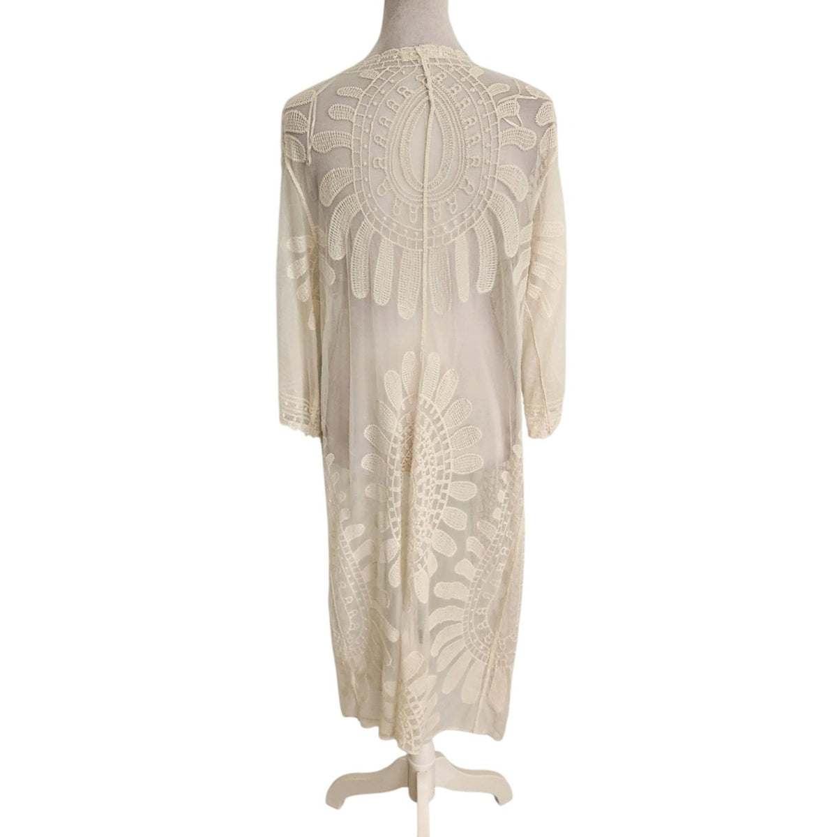 Rebellion Again Cream Sheer Crochet Lace Boho Kimono Size Small