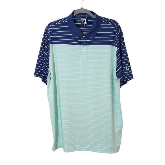 FootJoy Men's Blue and Aqua Striped Golf Polo Shirt Size XL