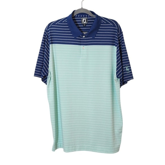 FootJoy Men's Blue and Aqua Striped Golf Polo Shirt Size XL