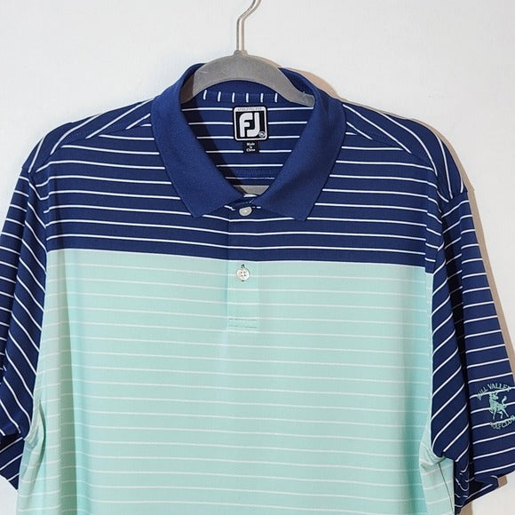 FootJoy Men's Blue and Aqua Striped Golf Polo Shirt Size XL