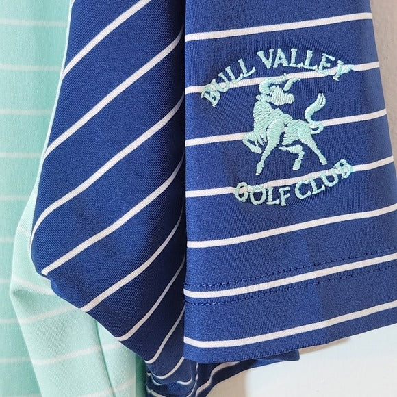 FootJoy Men's Blue and Aqua Striped Golf Polo Shirt Size XL