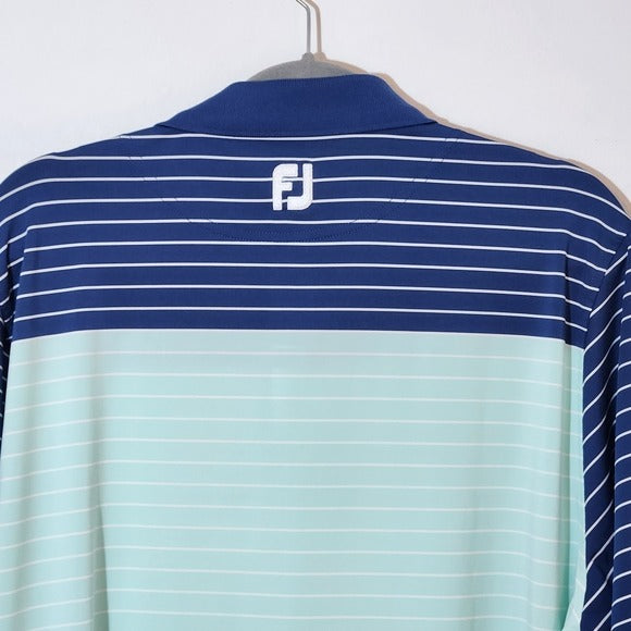 FootJoy Men's Blue and Aqua Striped Golf Polo Shirt Size XL