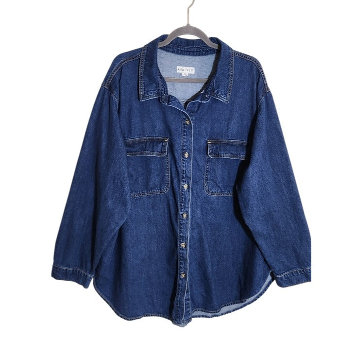 Ava & Viv Dark Wash Denim Button-Down Shirt Size 3X