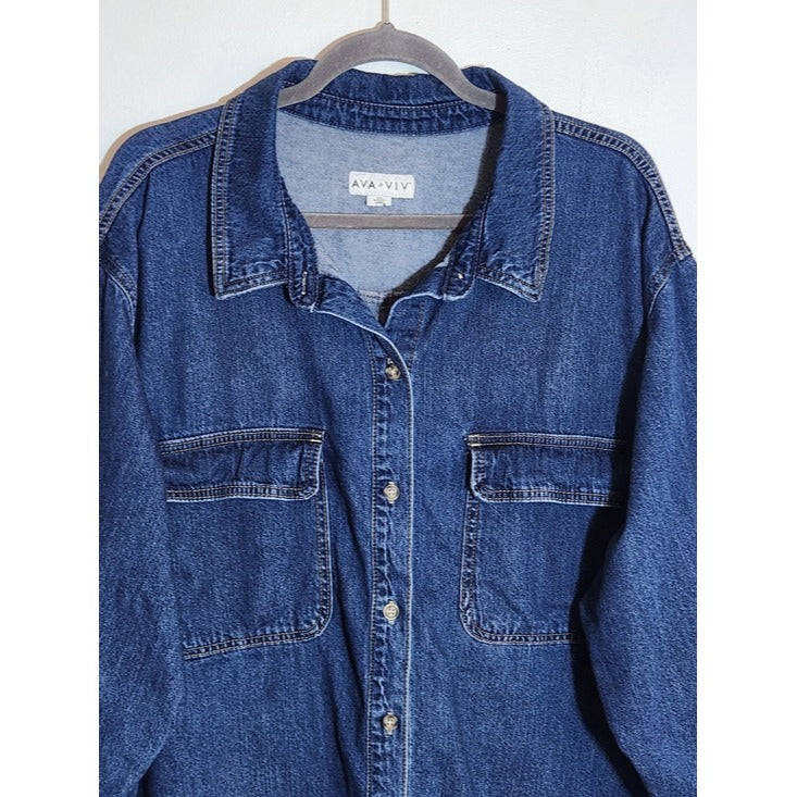 Ava & Viv Dark Wash Denim Button-Down Shirt Size 3X
