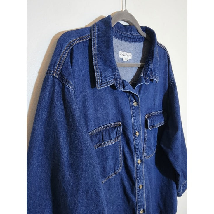 Ava & Viv Dark Wash Denim Button-Down Shirt Size 3X