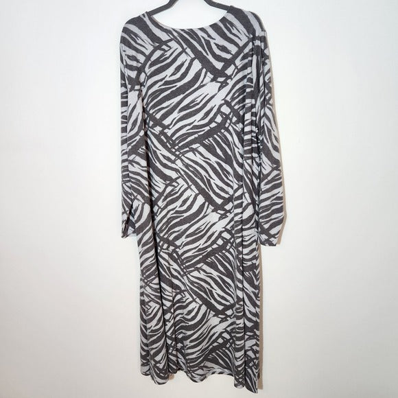 Modx Gray Zebra Stripe Long Sleeve Maxi Dress Size 3X