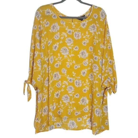 Mix by 41 Hawthorn Yellow Floral Blouse Size 2X White and Yellow Floral Top