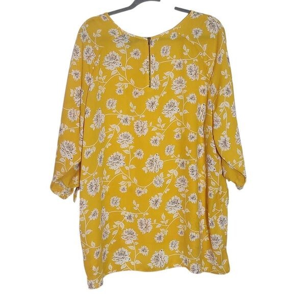 Mix by 41 Hawthorn Yellow Floral Blouse Size 2X White and Yellow Floral Top