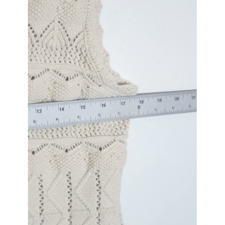 Marled Cream Crochet Vest with Eyelet Lace Hem Size Small