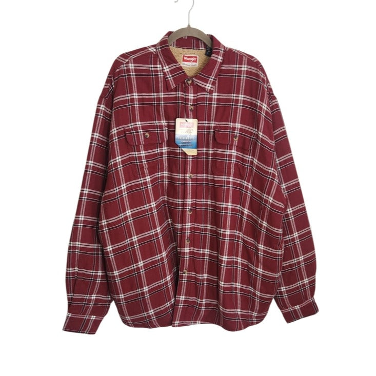 Wrangler Burgundy Plaid Sherpa Lined Flannel Shacket Size 3XL NWT