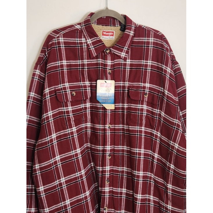 Wrangler Burgundy Plaid Sherpa Lined Flannel Shacket Size 3XL NWT